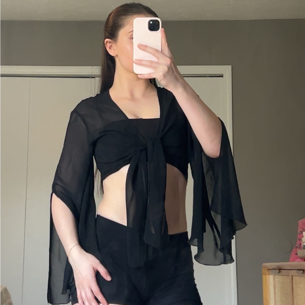 urban outfitters sheer black tie up top